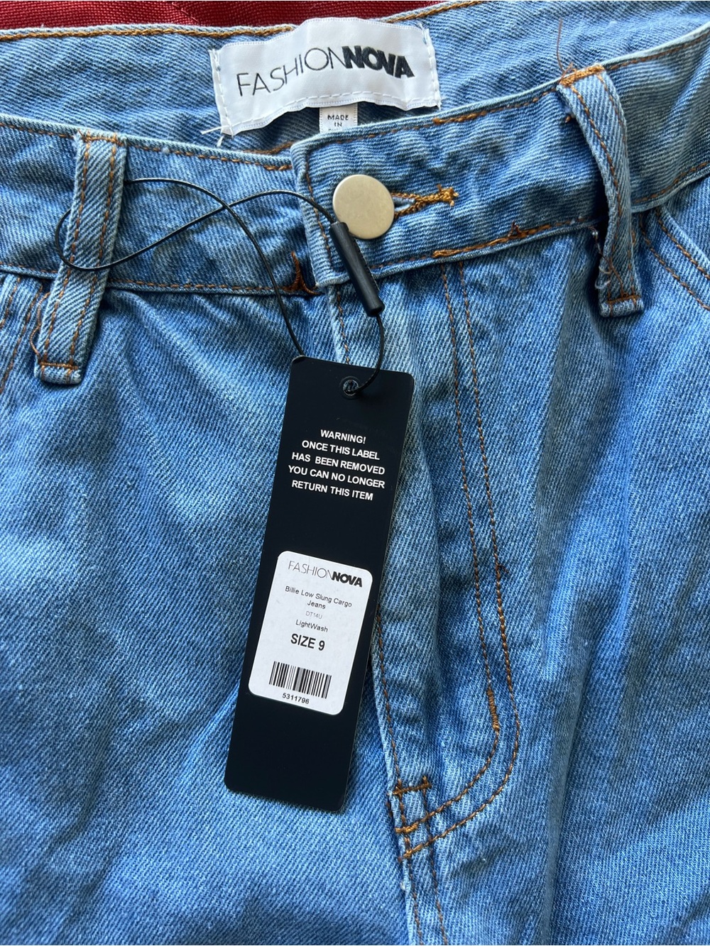Fashion Nova Light Blue Cargo Jeans – Utility Pocket Workwear Size 9 - Picture 2 of 6